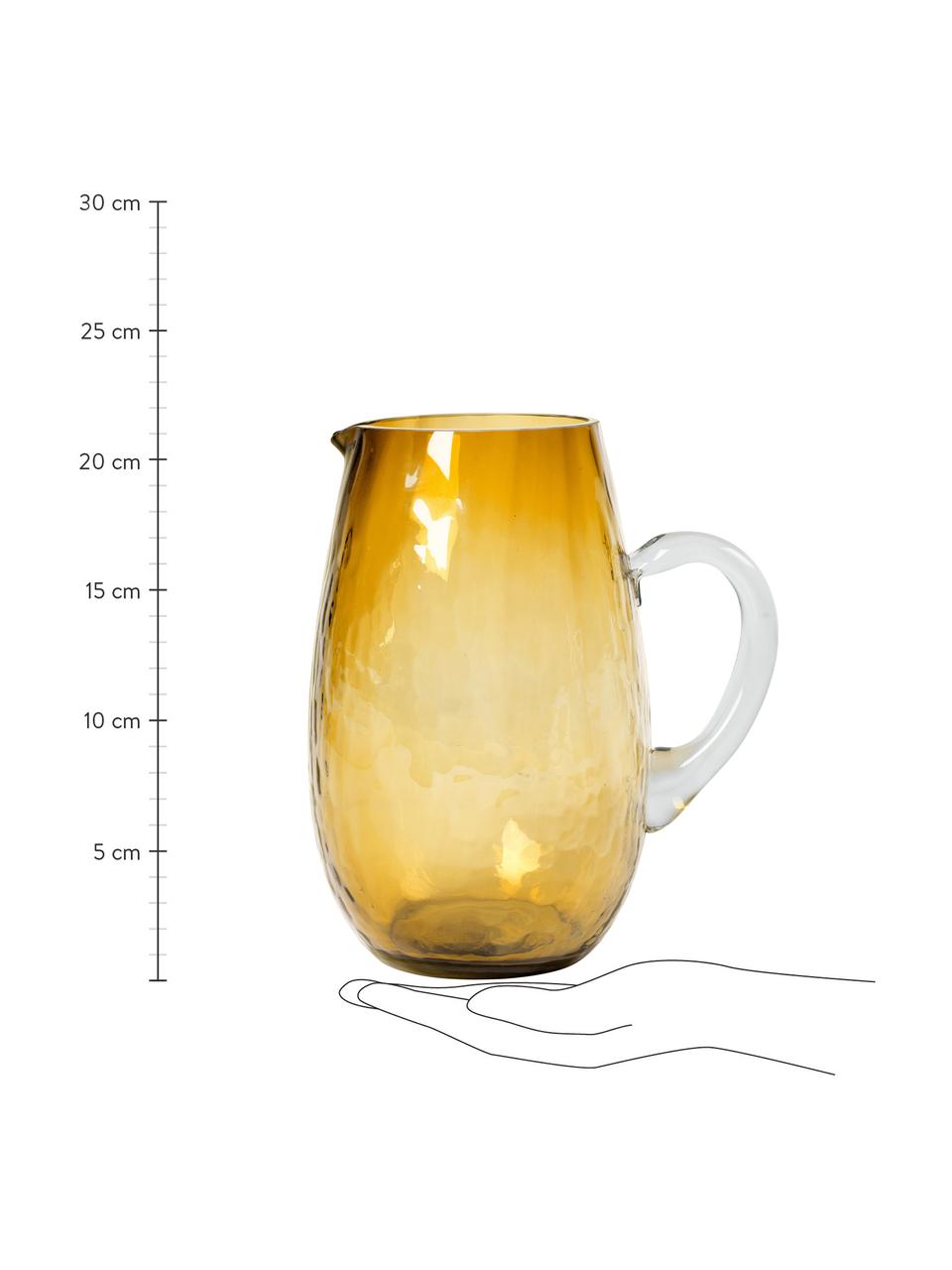 Großer mundgeblasener Krug Hammered mit gehämmerter Oberfläche, 2 L, Glas, Bernsteinfarben, Ø 14 x H 22 cm, 2 L
