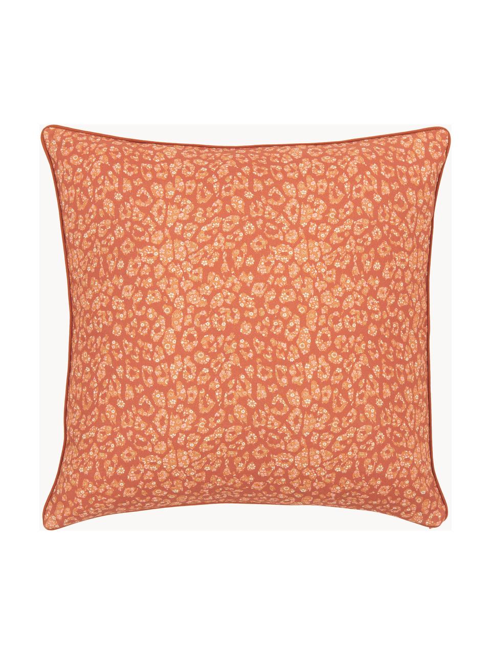 Housse de coussin 45x45 coton bio à imprimé fleurs Claude, 100 % coton bio, certifié GOTS, Orange, larg. 45 x long. 45 cm