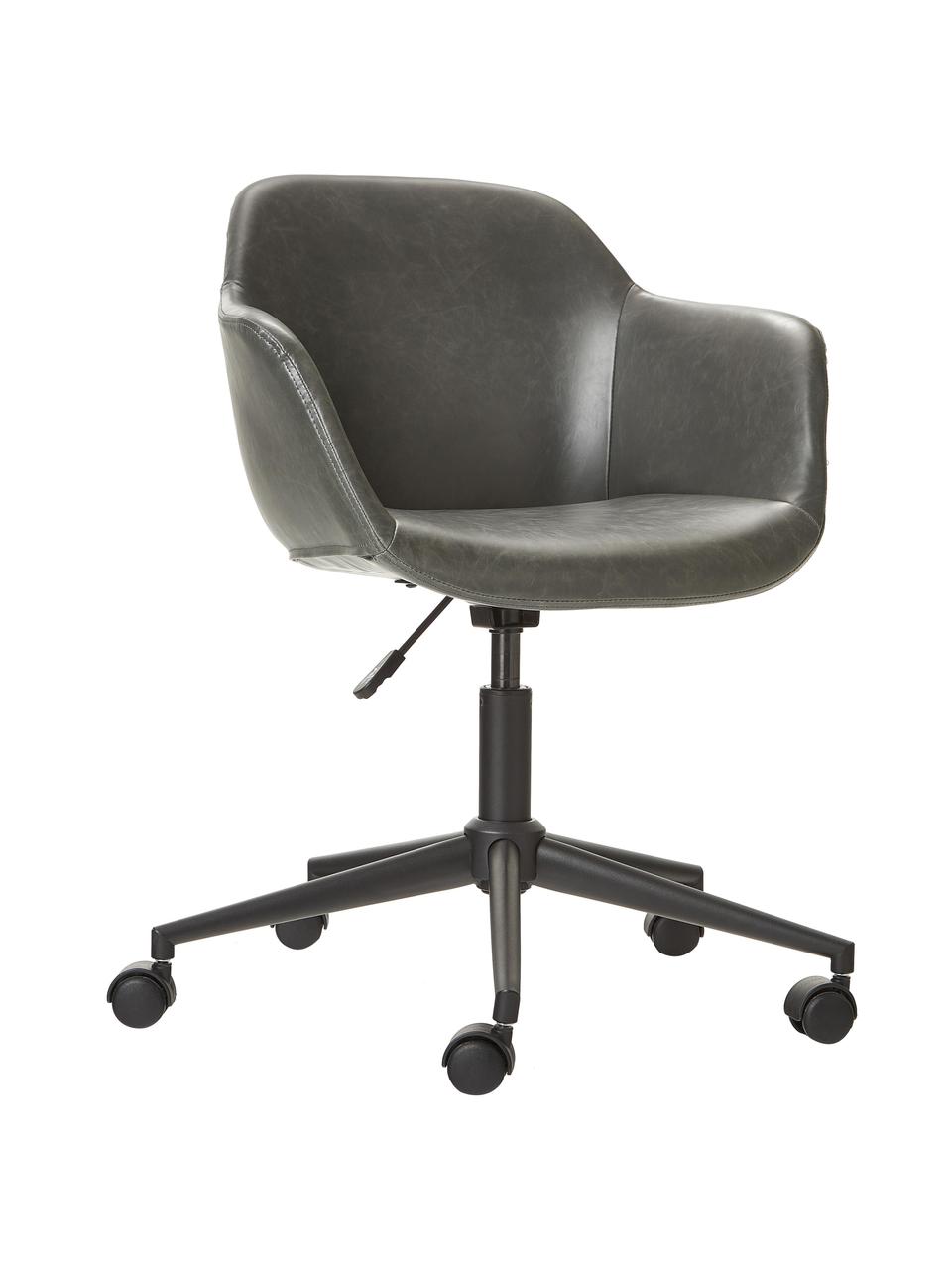 Sedia da scrivania in similpelle con seduta stretta Fiji, Rivestimento: similpelle (100% poliuret, Struttura: metallo verniciato a polv, Ruote: plastica, Similpelle color grigio, Larg. 66 x Prof. 66 cm