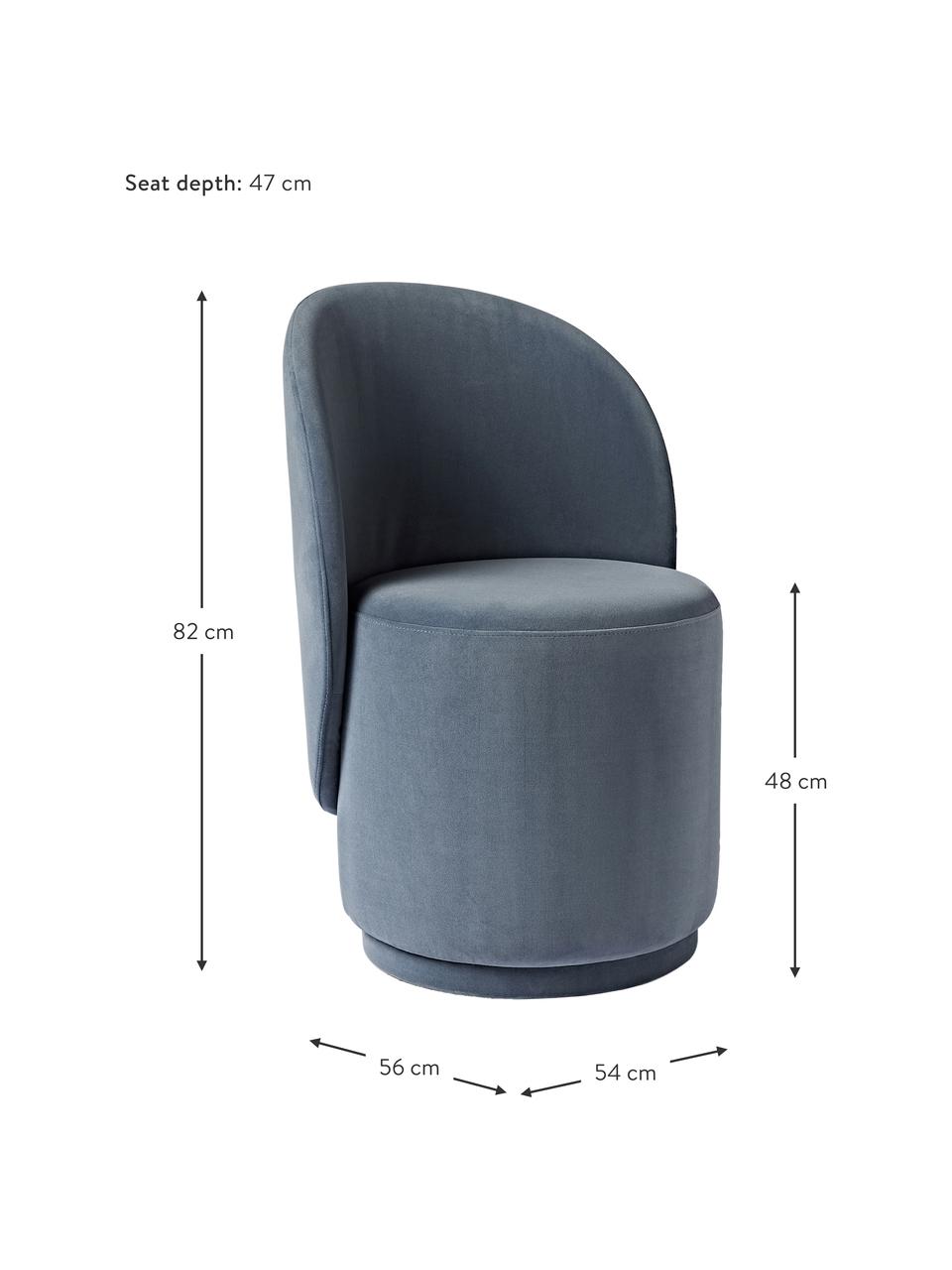 Sedia imbottita in velluto Zeyno, Velluto (100% poliestere), Velluto blu scuro, Larg. 54 x Alt. 82 cm