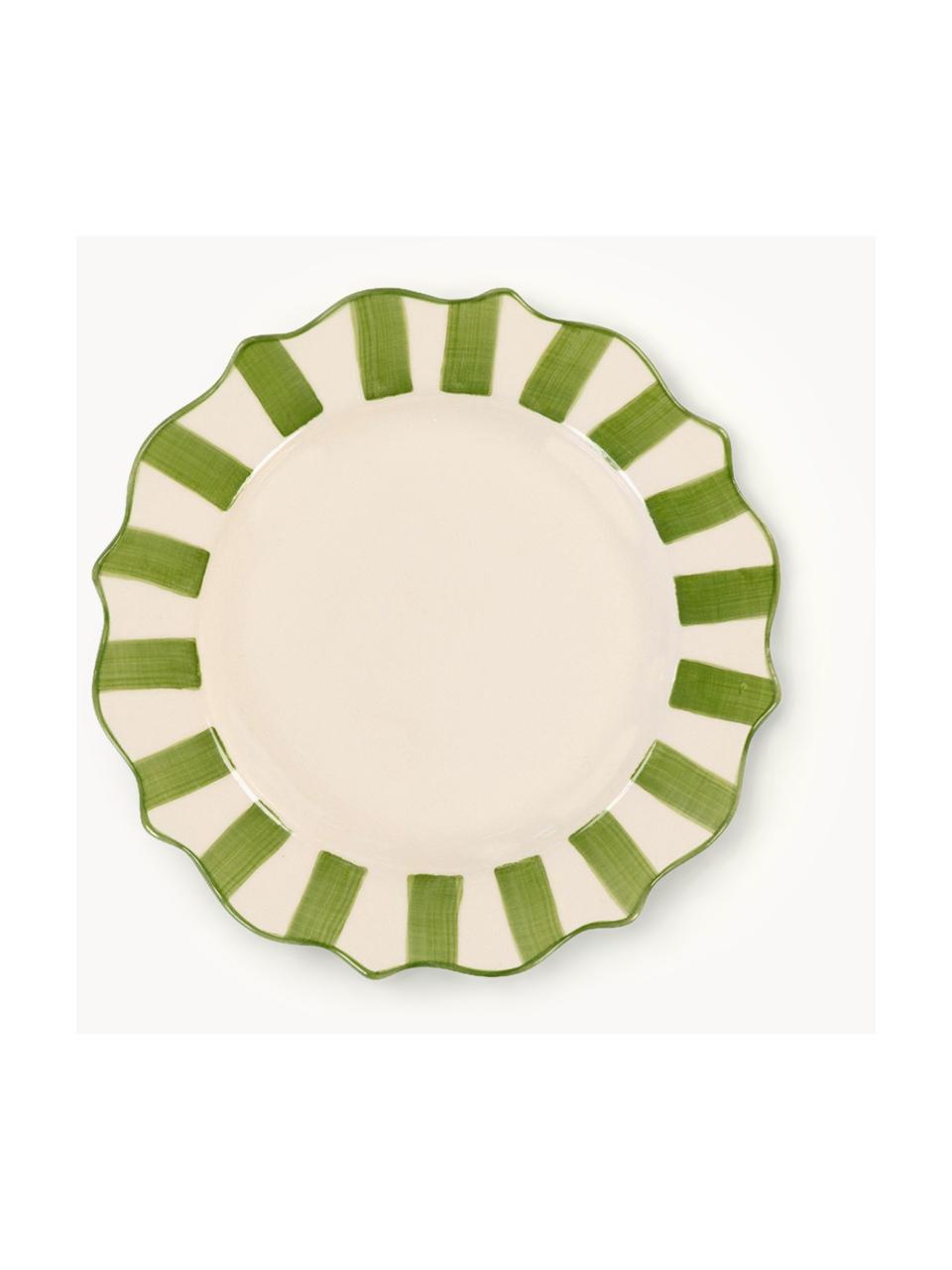 Ručne vyrobený raňajkový tanier Scalloped, Kamenina, Zelená, biela, Ø 22 cm