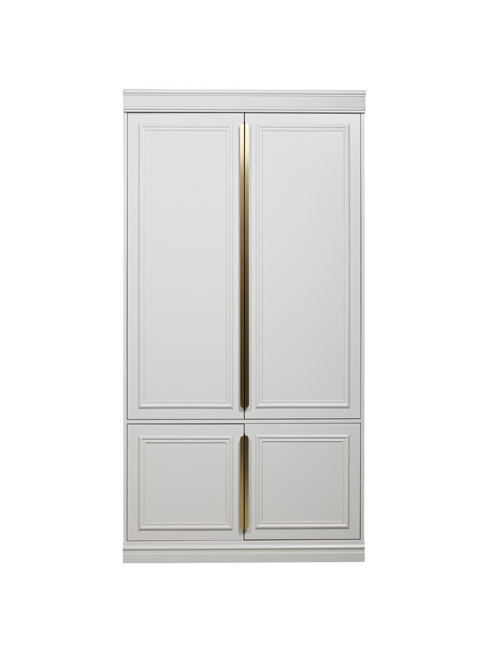 Draaideurkast Organize in grijswit met planken, 2 deuren, Frame: grenenhout, gelakt, Handvatten: gecoat metaal, Grijs, wit, B 110 x H 215 cm