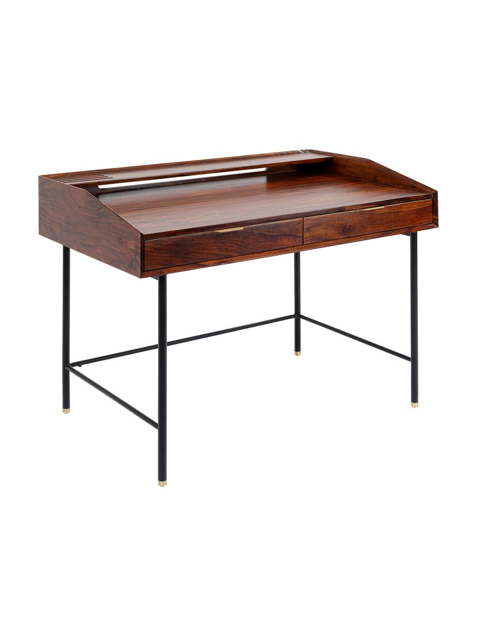 Bureau en bois massif Ravello, Brun, larg. 118 x prof. 70 cm