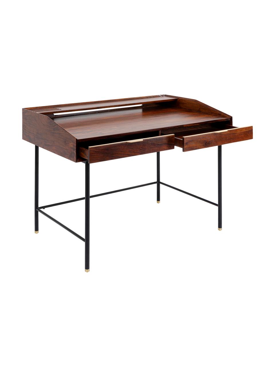 Bureau en bois massif Ravello, Brun, larg. 118 x prof. 70 cm