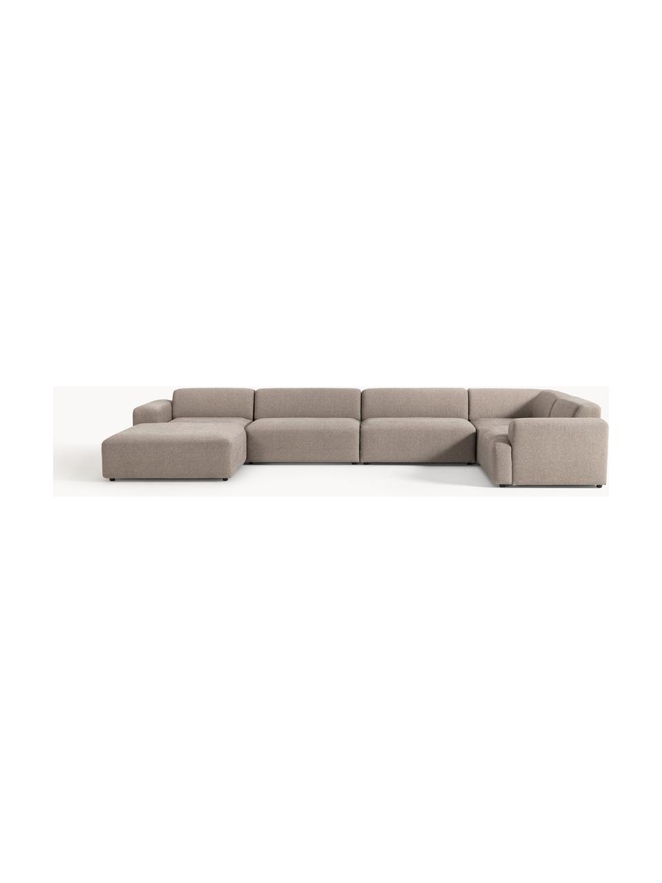 Sofa narożna XL Melva, Tapicerka: 100% poliester Dzięki tka, Stelaż: lite drewno sosnowe i świ, Nogi: tworzywo sztuczne Ten pro, Greige tkanina, S 458 x G 220 cm, prawostronna