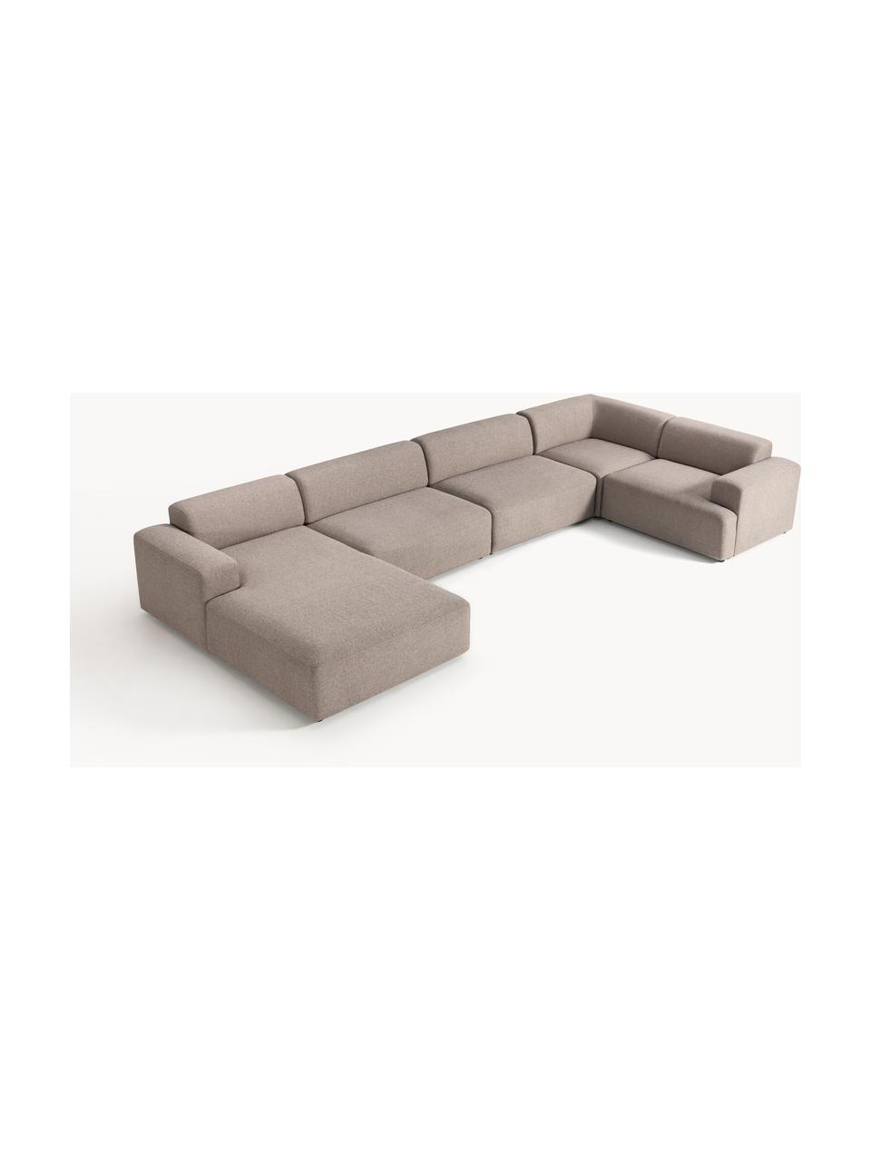 Sofa narożna XL Melva, Tapicerka: 100% poliester Dzięki tka, Stelaż: lite drewno sosnowe i świ, Nogi: tworzywo sztuczne Ten pro, Greige tkanina, S 458 x G 220 cm, prawostronna