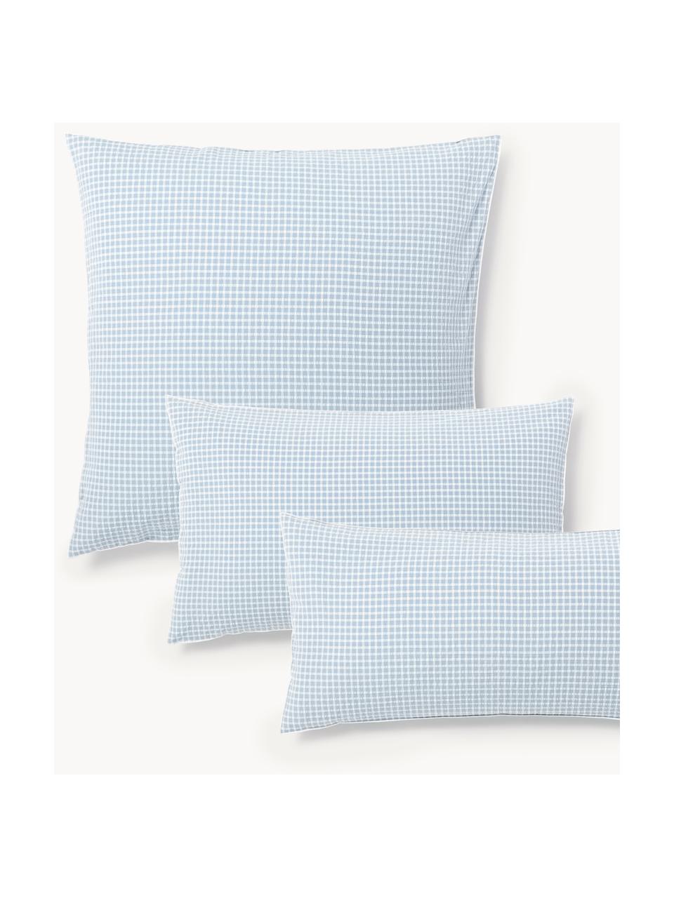 Funda de almohada de seersucker Davey, Azul claro, blanco, An 45 x L 110 cm