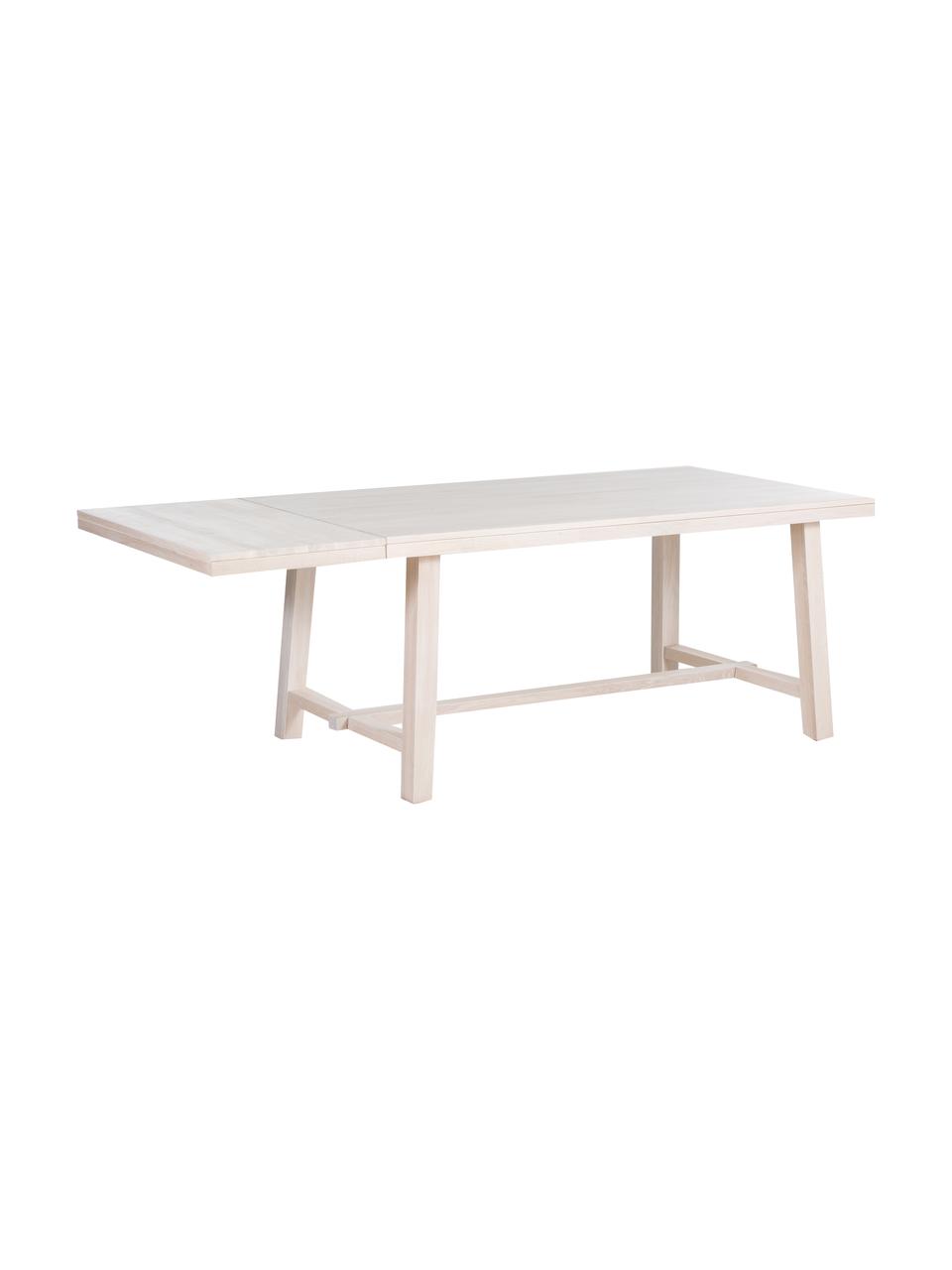 Verlengbare eettafel Brooklyn met massief houten blad, 170 - 220 x 95 cm, Massief, wit gewassen en geolied eikenhout, Eikenhout, wit gewassen, B 170 tot 220 x D 95 cm