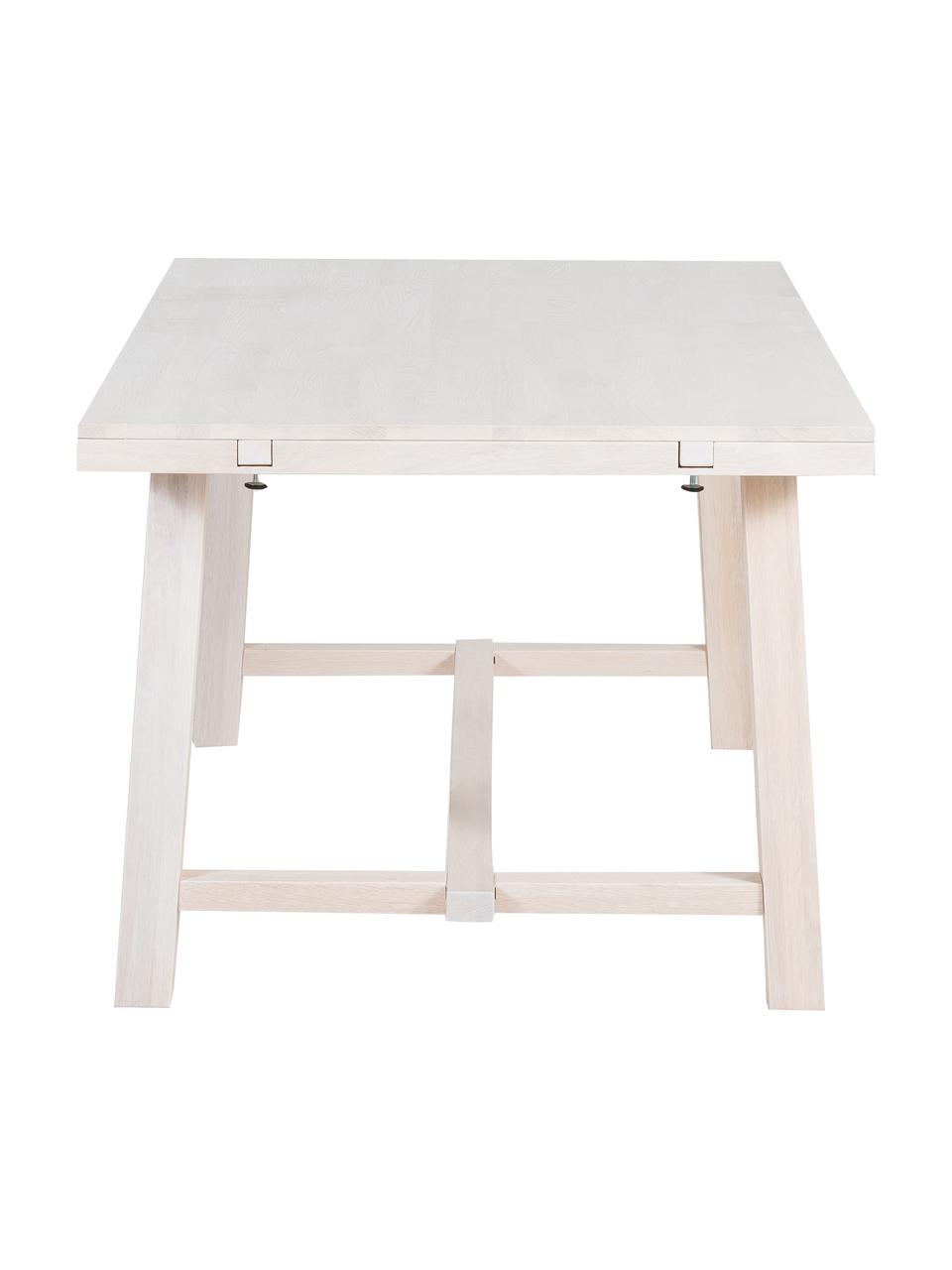 Verlengbare eettafel Brooklyn met massief houten blad, 170 - 220 x 95 cm, Massief, wit gewassen en geolied eikenhout, Eikenhout, wit gewassen, B 170 tot 220 x D 95 cm