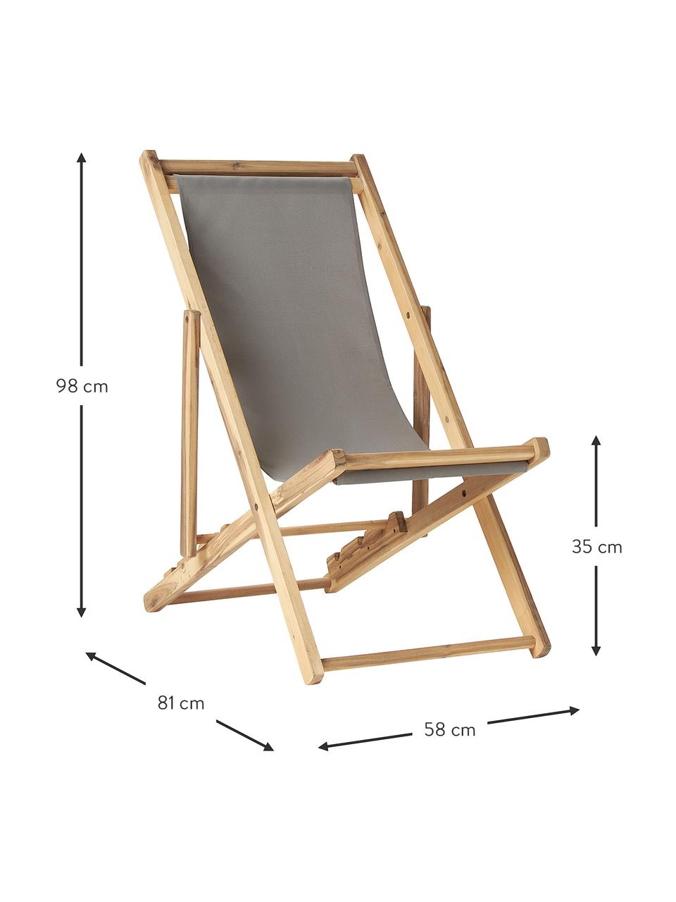 Tumbona plegable de madera de acacia Zoe, Estructura: madera de acacia, aceitad, Asiento: tejido (100% poliéster), Madera de acacia, gris claro, An 58 x Al 98 cm