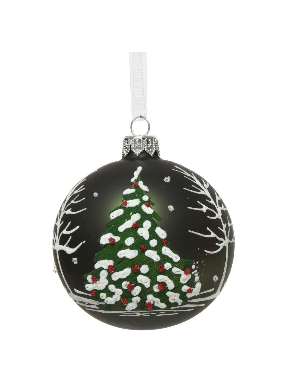 Set 3 palline di Natale Lahio, Verde scuro, bianco, rosso, Ø 8 cm