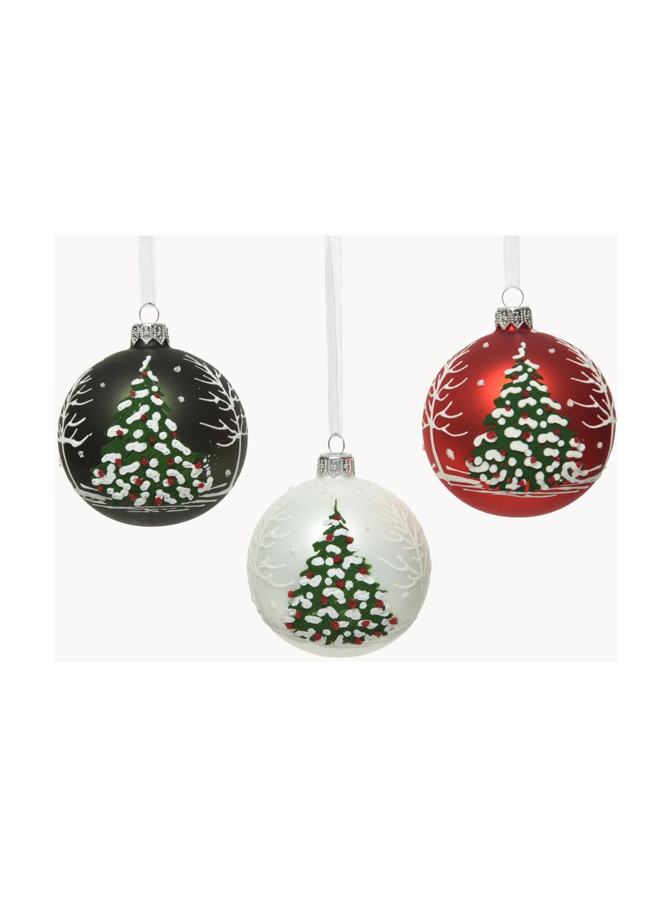 Set 3 palline di Natale Lahio, Verde scuro, bianco, rosso, Ø 8 cm