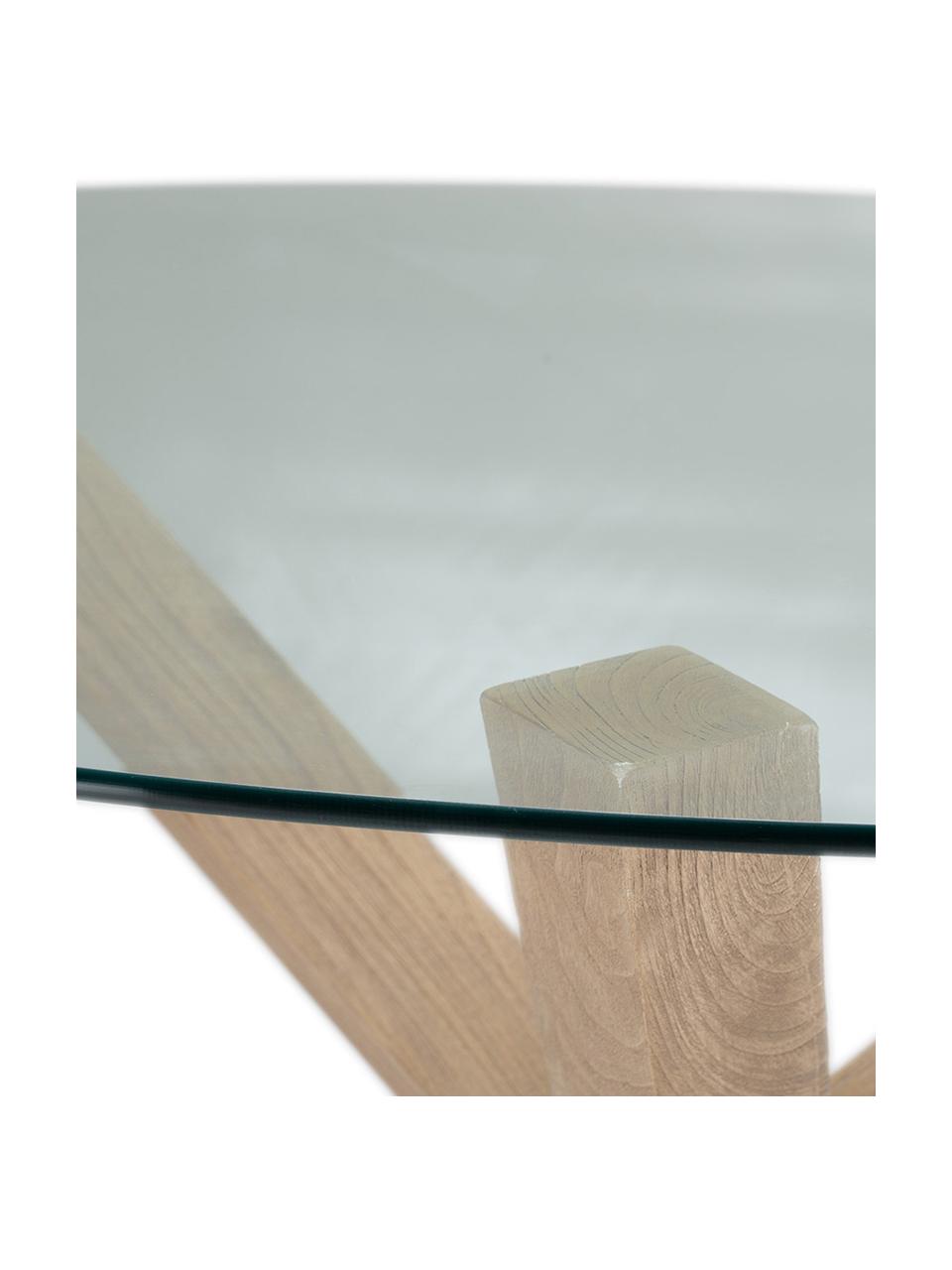 Mesa de comedor redonda Hélice, Patas: madera de roble, Tablero: vidrio templado, Marrón, transparente, Ø 135 x Al  cm