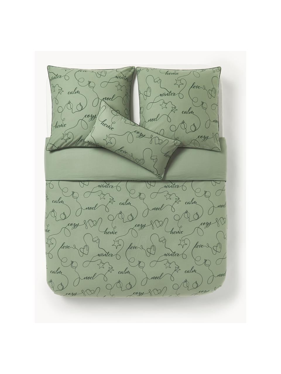 Funda nórdica de franela invernal con ribete Isabelle, Verde salvia, Cama 90 cm (155 x 220 cm)