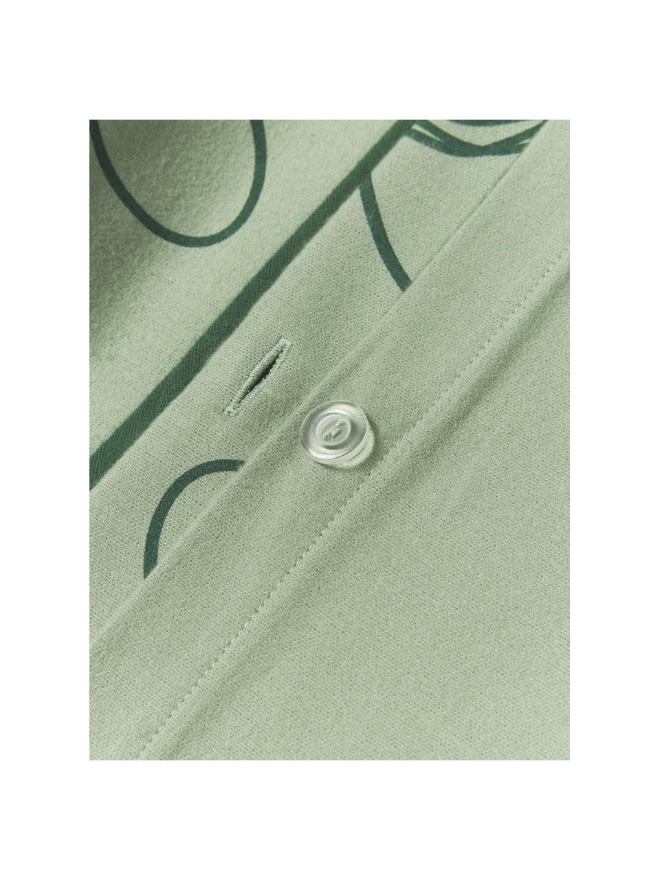 Funda nórdica de franela invernal con ribete Isabelle, Verde salvia, Cama 90 cm (155 x 220 cm)