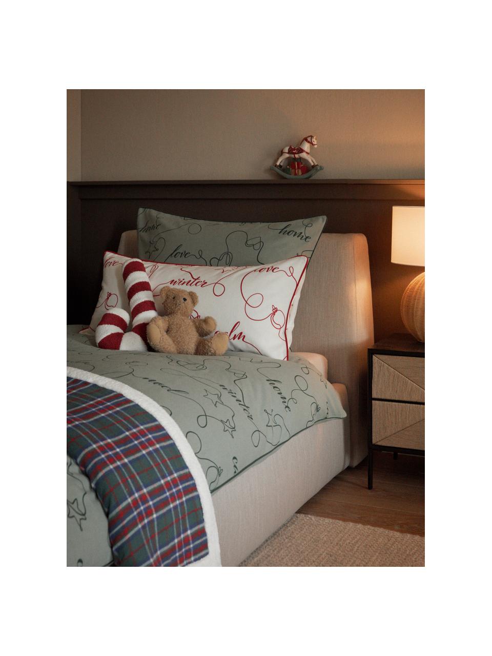 Funda nórdica de franela invernal con ribete Isabelle, Verde salvia, Cama 90 cm (155 x 220 cm)