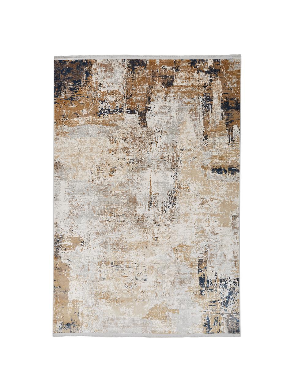 Vloerkleed Verona met abstract patroon, Bovenzijde: 50% viscose, 50% acryl, Onderzijde: polyester, Crèmekleurig, beige, grijs, bruin, donkerblauw, B 160 x L 230 cm (maat M)