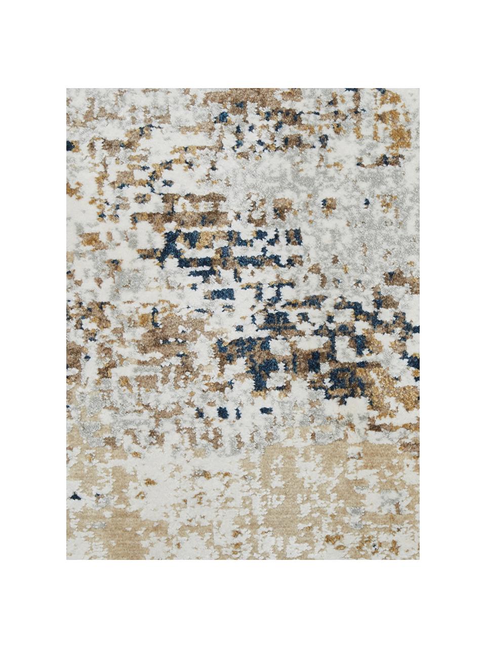 Tapis soyeux à poils ras et franges Verona, Crème, beige, gris, brun, bleu foncé, larg. 160 x long. 230 cm (taille M)