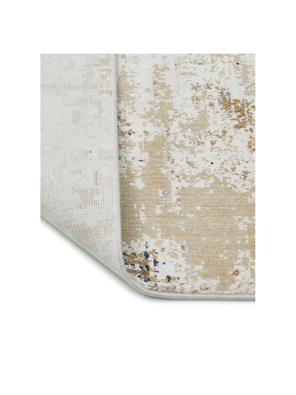 Tappeto a pelo corto con frange Verona, Retro: poliestere, Beige, marrone, blu scuro, Larg. 160 x Lung. 230 cm, (taglia M)