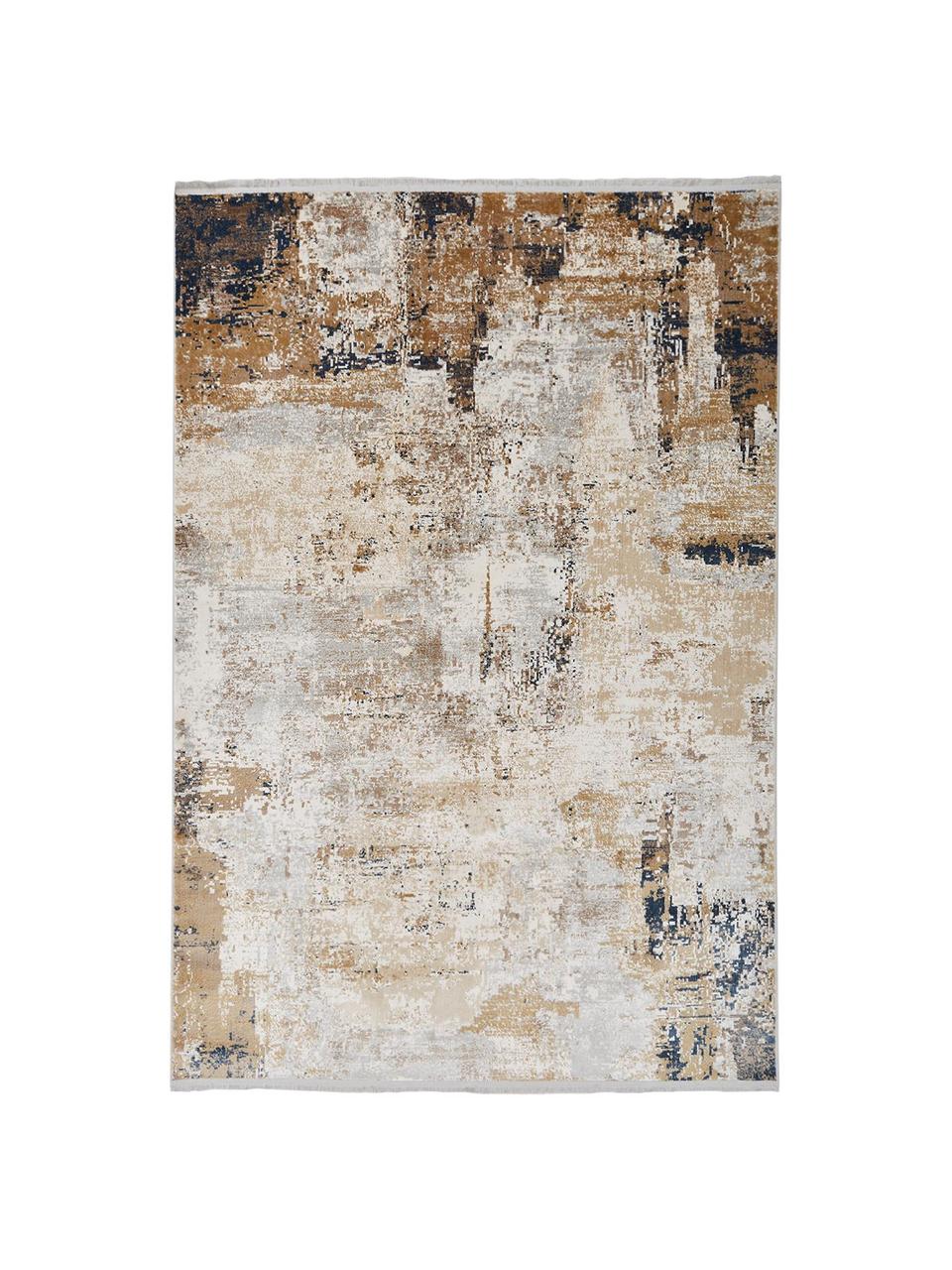 Niederflor-Teppich Verona mit Fransen, Flor: 50 % Viskose, 50 % Acryl, Beige, Braun, Dunkelblau, B 160 x L 230 cm (Größe M)