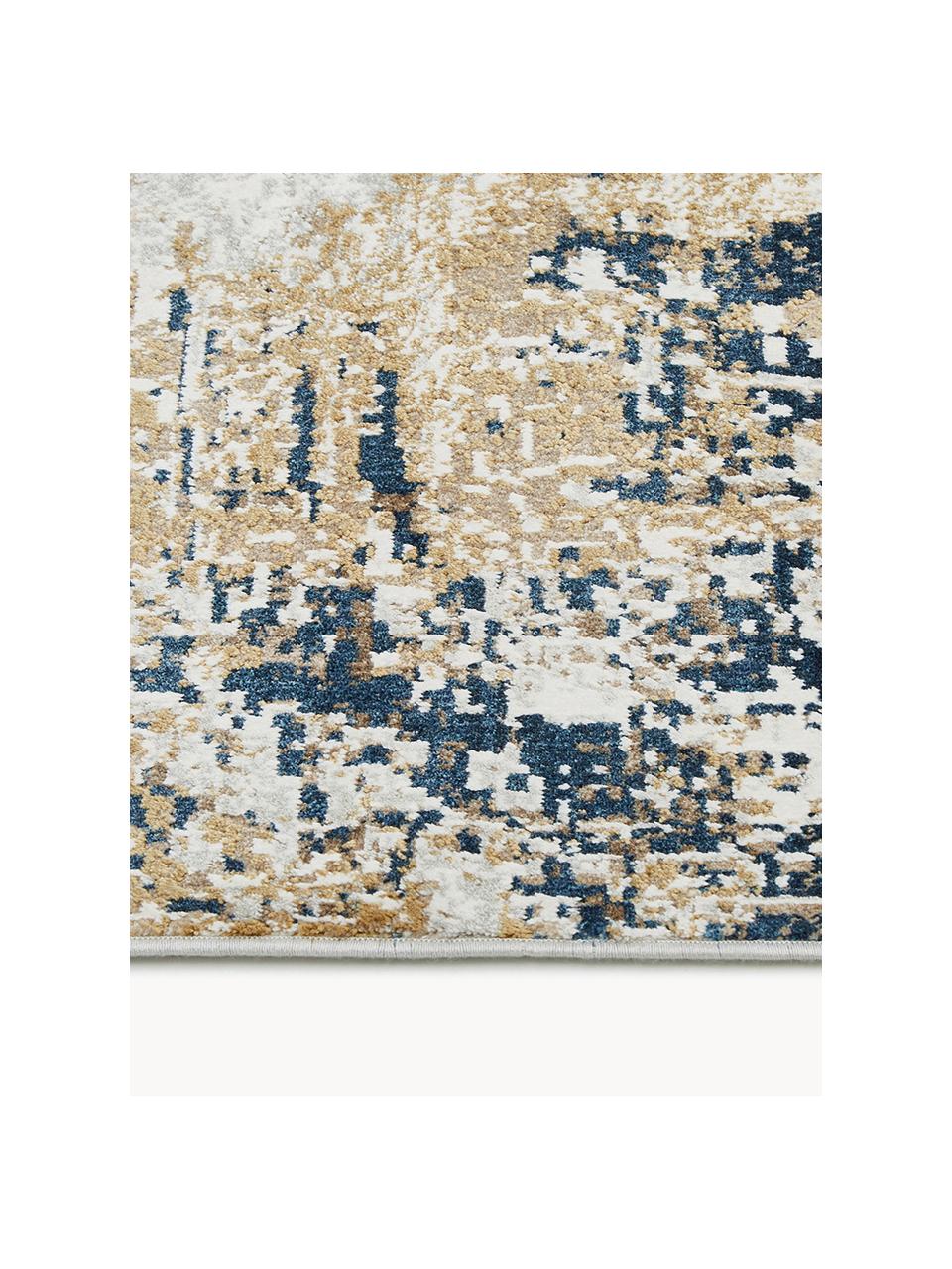 Tapis soyeux à poils ras et franges Verona, Beige, brun, bleu foncé, larg. 80 x long. 150 cm (taille XS)