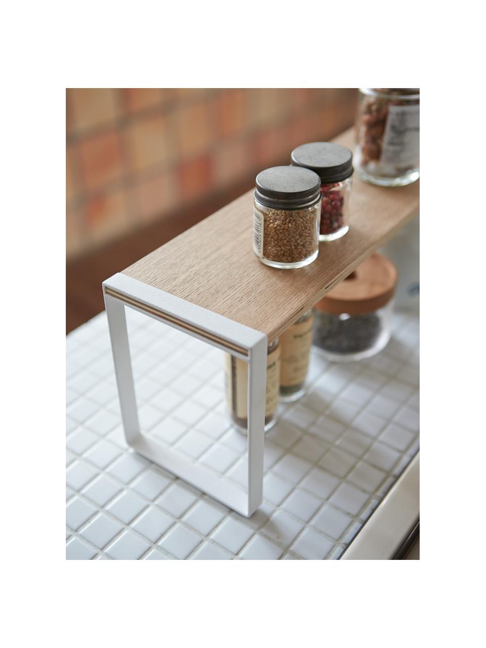 Vassoio portaoggetti da cucina Tosca, Vassoio: legno, Struttura: acciaio, verniciato a pol, Legno chiaro, bianco, Larg. 40 x Alt. 16 cm