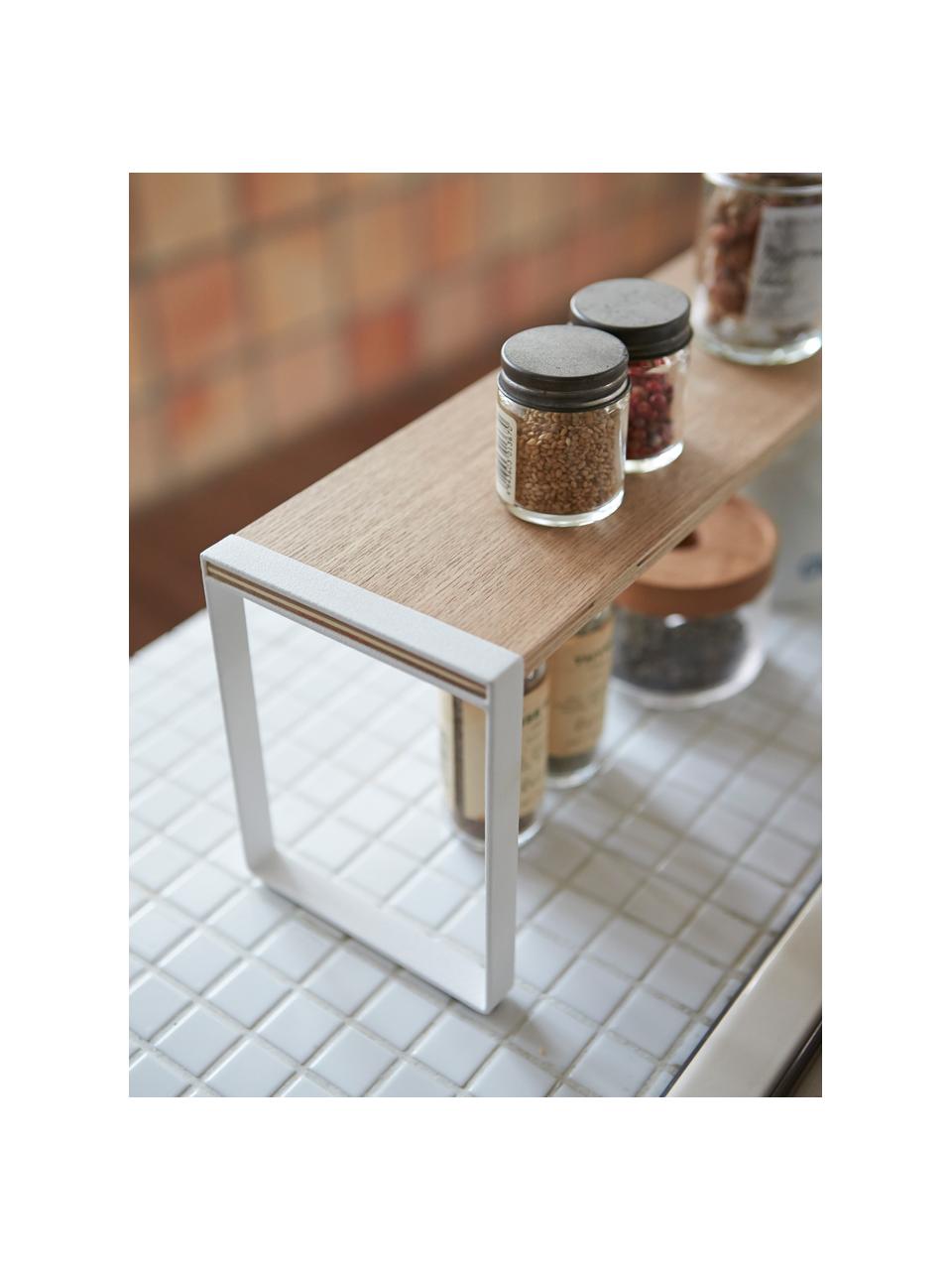 Küchen-Aufbewahrungstablett Tosca, Tablett: Holz, Gestell: Stahl, pulverbeschichtet, Holz, Weiß, B 40 x H 16 cm