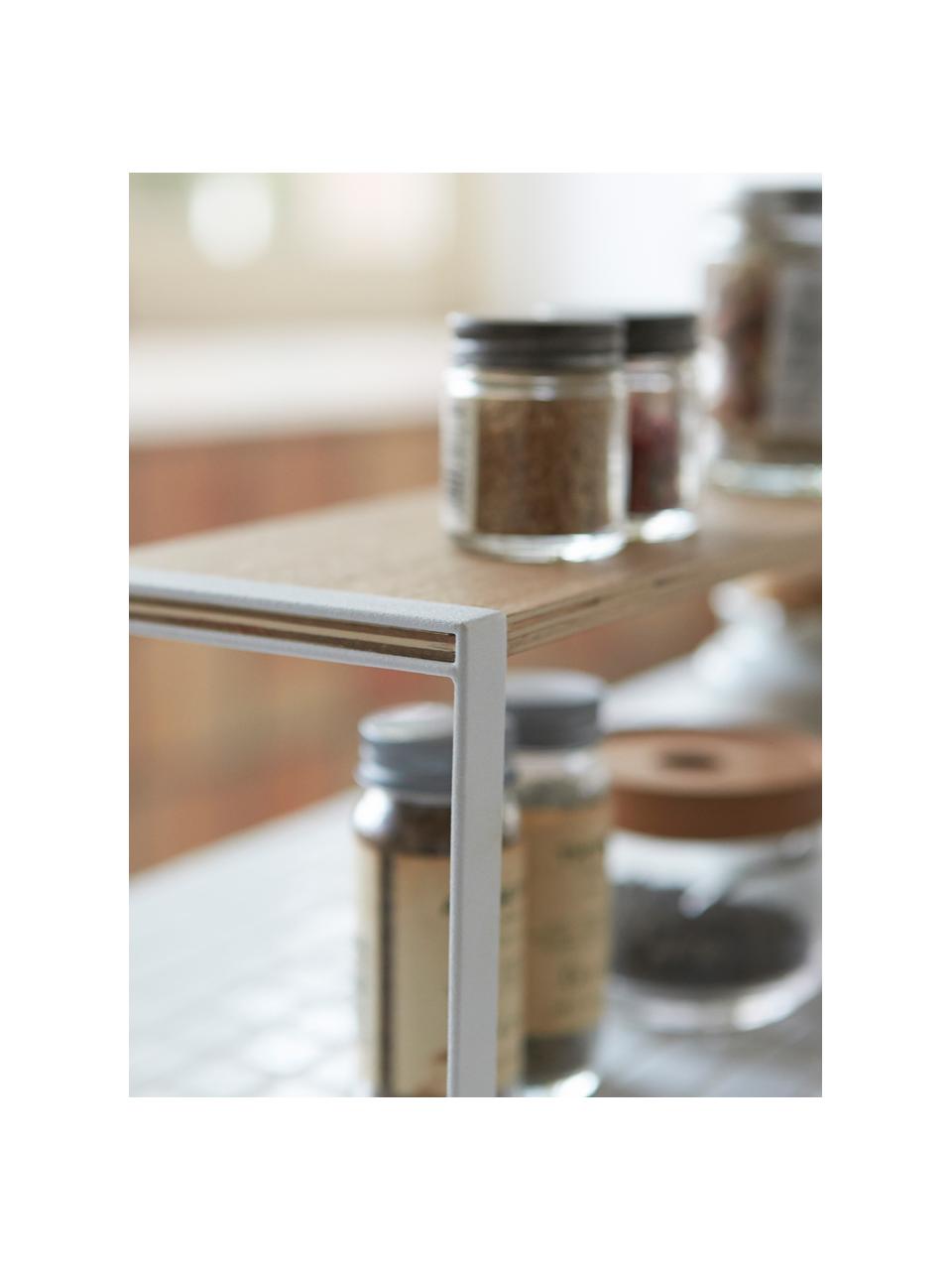 Küchen-Aufbewahrungstablett Tosca, Tablett: Holz, Gestell: Stahl, pulverbeschichtet, Holz, Weiß, B 40 x H 16 cm