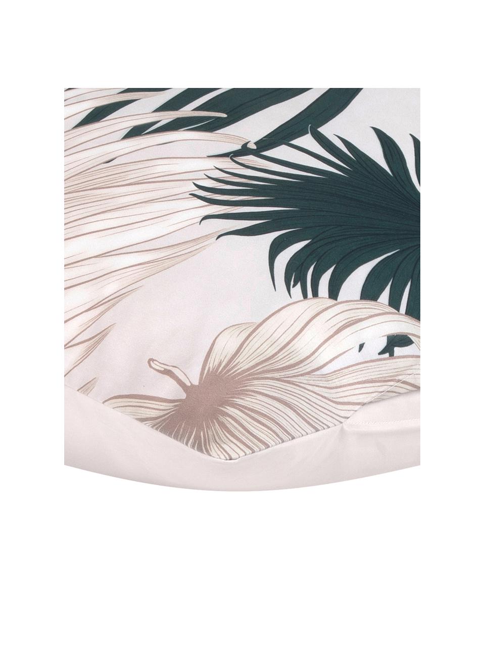 Baumwollsatin-Kissenbezug Aloha mit Palmenblättern, 65 x 100 cm, Webart: Satin Fadendichte 210 TC,, Vorderseite: Beige, Grün Rückseite: Beige, B 65 x L 100 cm
