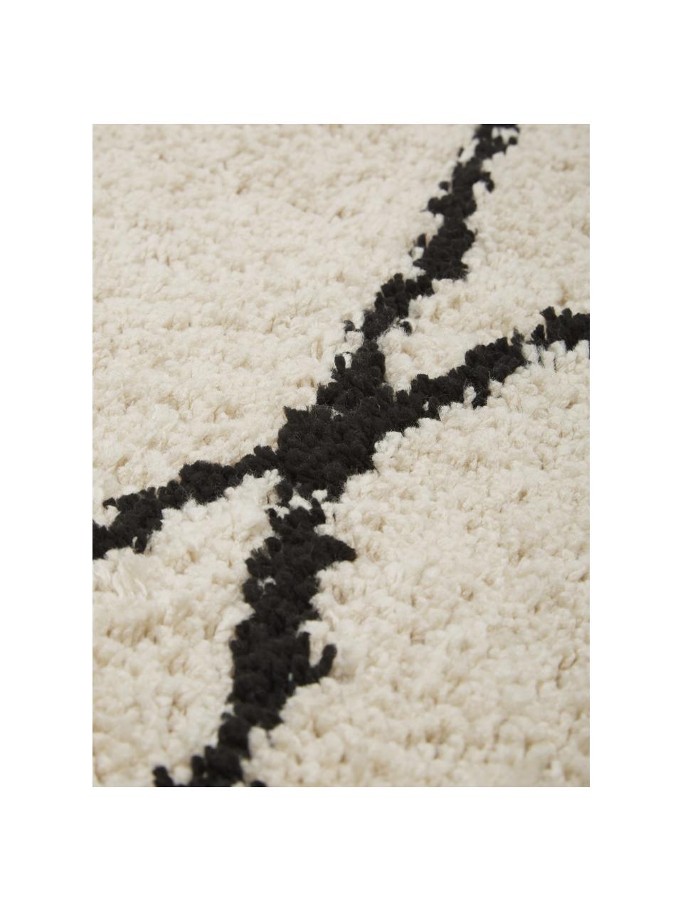 Alfombra corredor artesanal de pelo largo Naima, Parte superior: 100% poliéster, Reverso: 100% algodón, Beige, negro, 80 x 300 cm