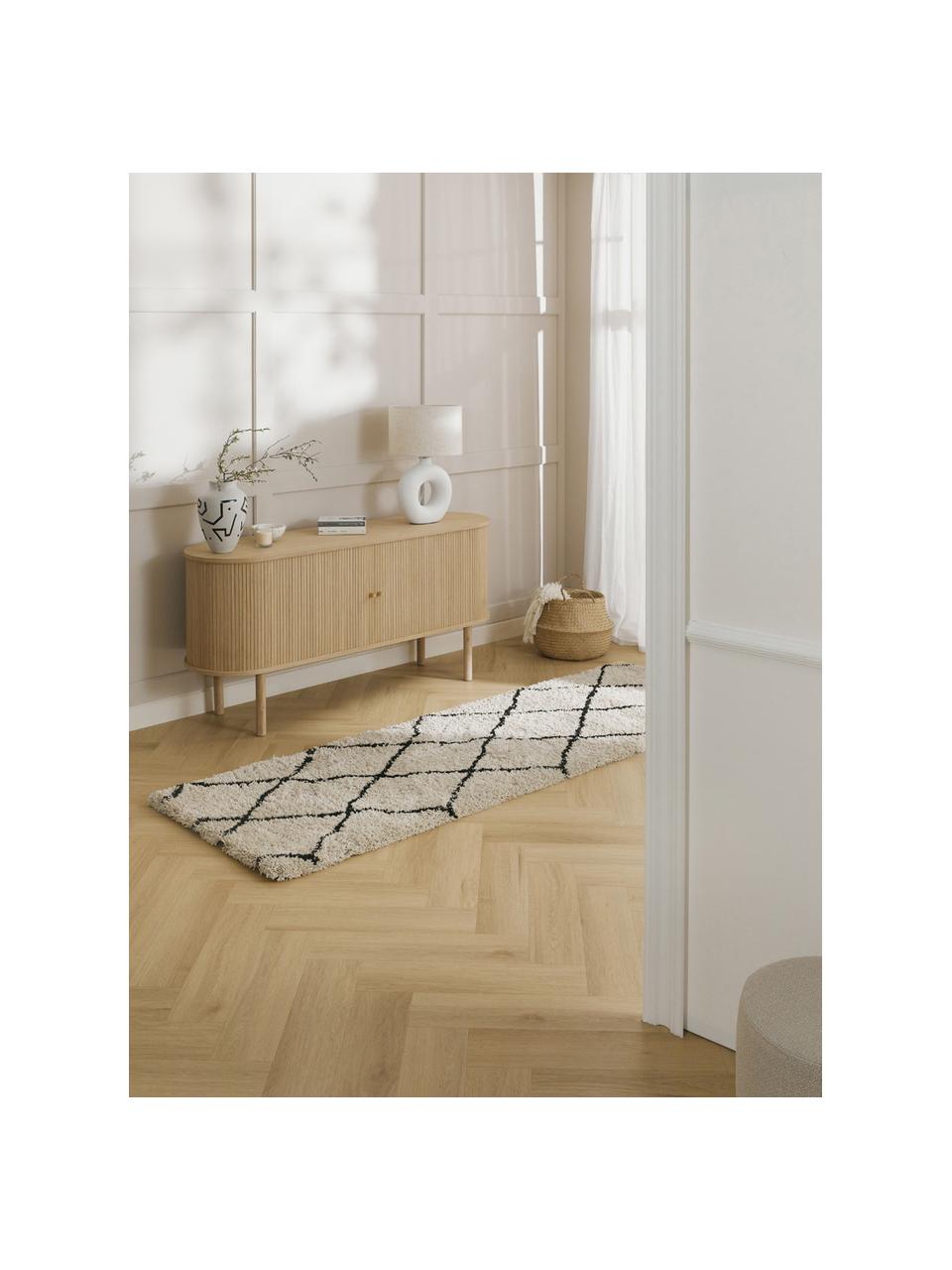 Puszysty ręcznie tuftowany chodnik z długim włosiem Naima, Beżowy, czarny, S 80 x D 200 cm