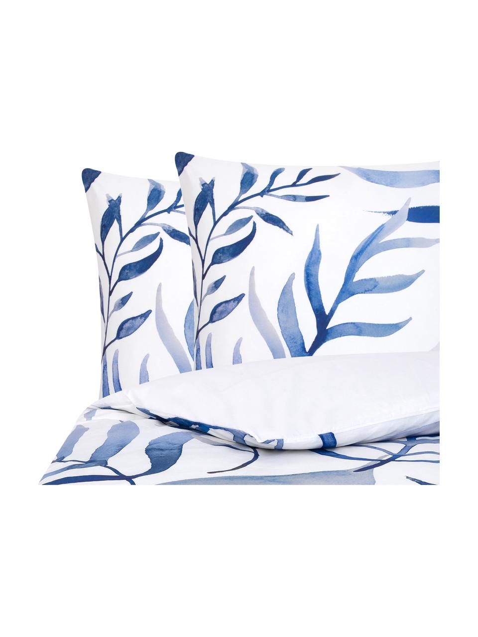Biancheria da letto reversibile in percalle Francine, Tessuto: percalle, Bianco, blu, 200 x 200 cm + 2 federe 50 x 80 cm