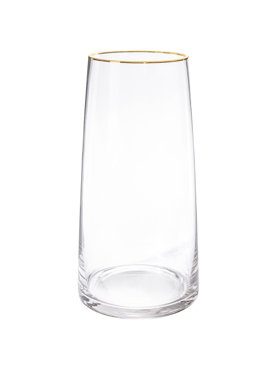 Vaso grande in vetro soffiato con bordo dorato Myla, Vetro, Trasparente, Ø 14 x Alt. 28 cm