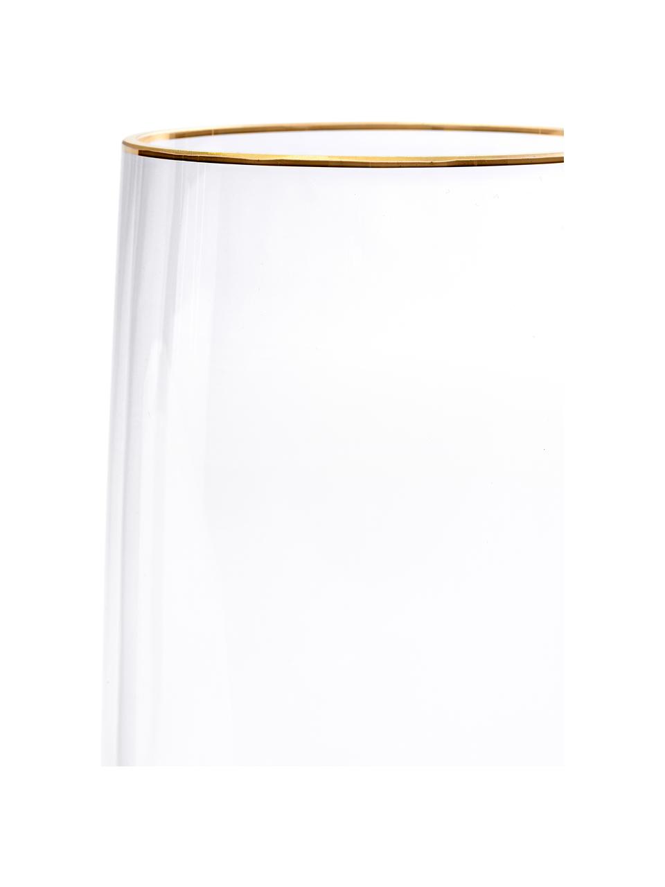 Mondgeblazen glazen vaas Myla met goudkleurige rand, Glas, Transparant, Ø 14 x H 28 cm