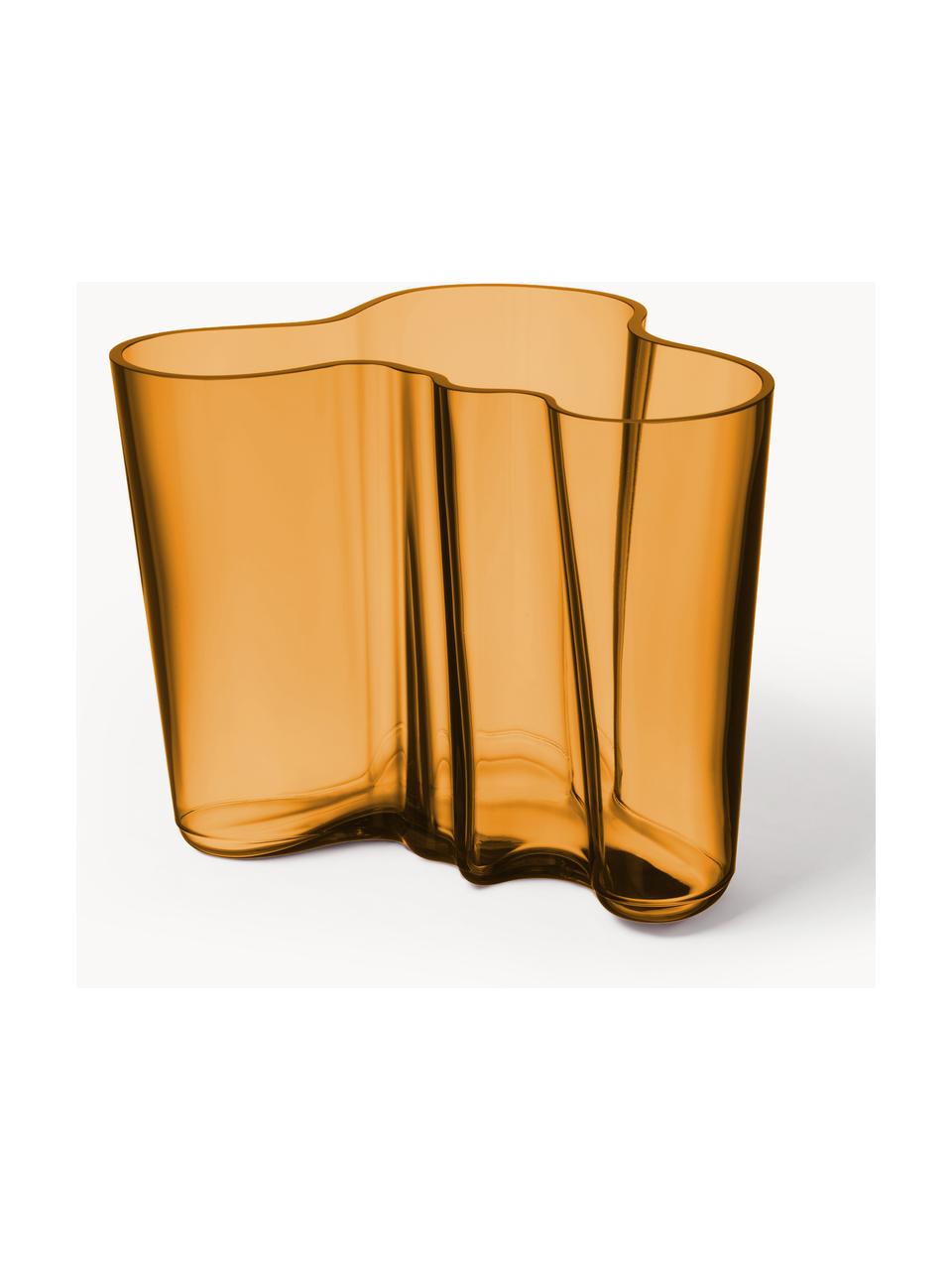 Mundgeblasene Vase Alvar Aalto, H 16 cm, Glas, mundgeblasen, Orange, transparent, B 21 x H 16 cm