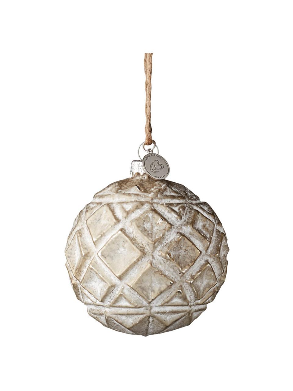 Kerstballen Fedora, 2 stuks, Beige, wit, Ø 8 x H 8 cm