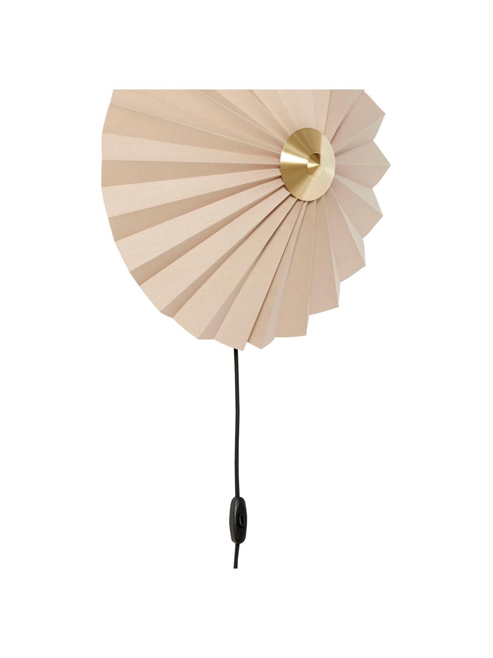 Wandlamp Tenty van papier met stekker, Lampenkap: papier, Decoratie: messing, Beige, messingkleurig, Ø 48 x D 16 cm