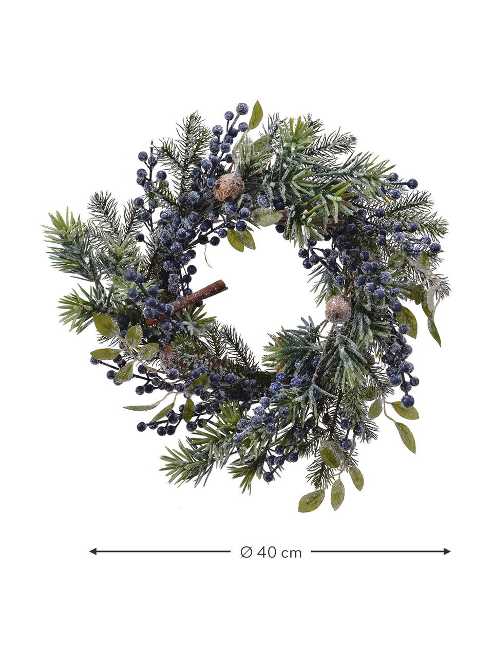 Vánoční věnec Patrick, Ø 40 cm, Umělá hmota, Zelená, modrá, hnědá, Ø 40 cm, V 15 cm