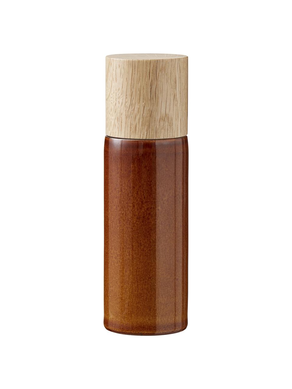 Keramiek zout- en pepermolen Bizz met houten deksel, 2-delig, Deksel: eikenhout, Amberbruin, bruin, Ø 5 x H 17 cm