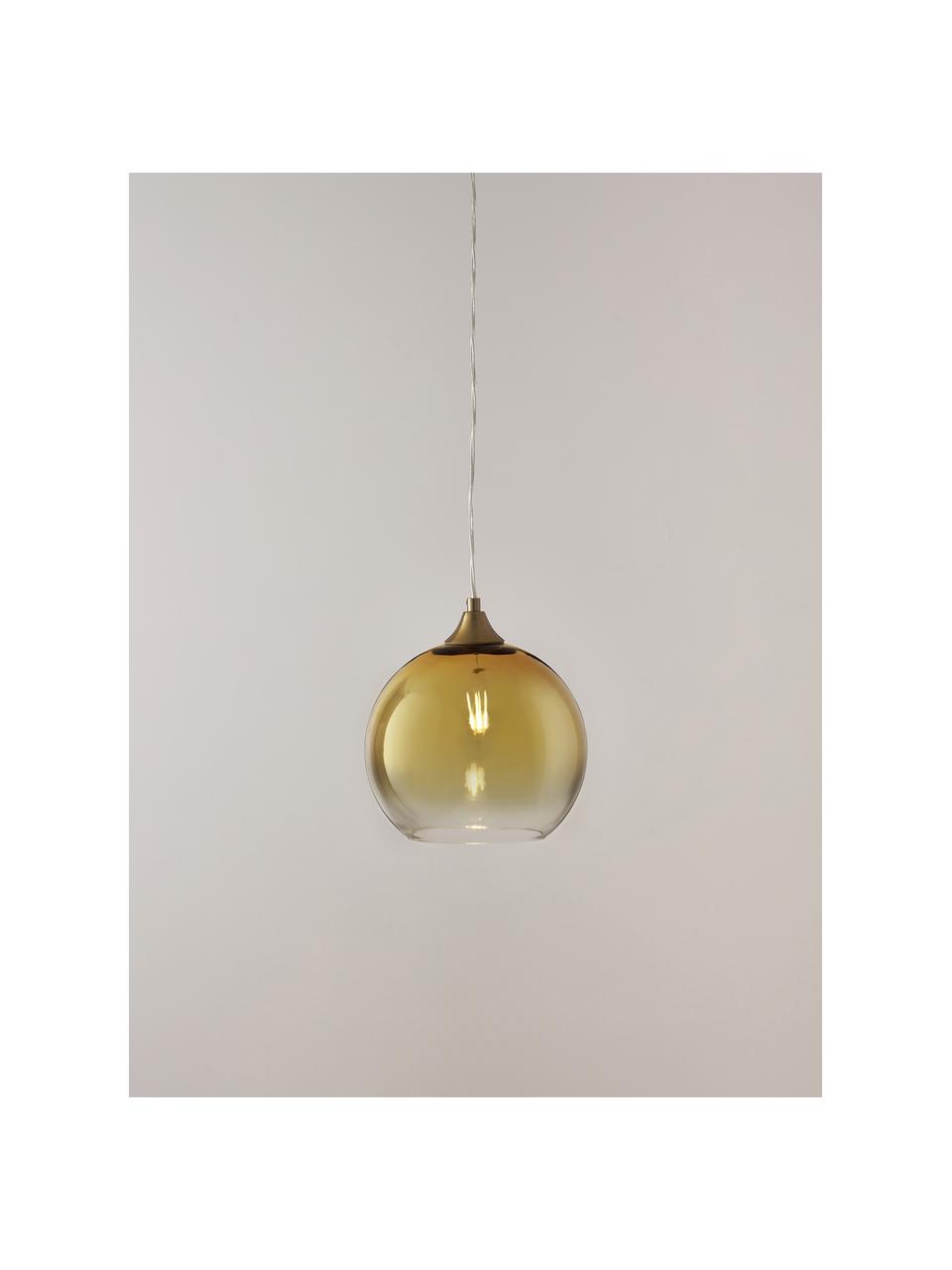 Lámpara de techo esfera Mineleo, Pantalla: vidrio, Anclaje: metal cepillado, Cable: plástico, Dorado, transparente, Ø 25 cm