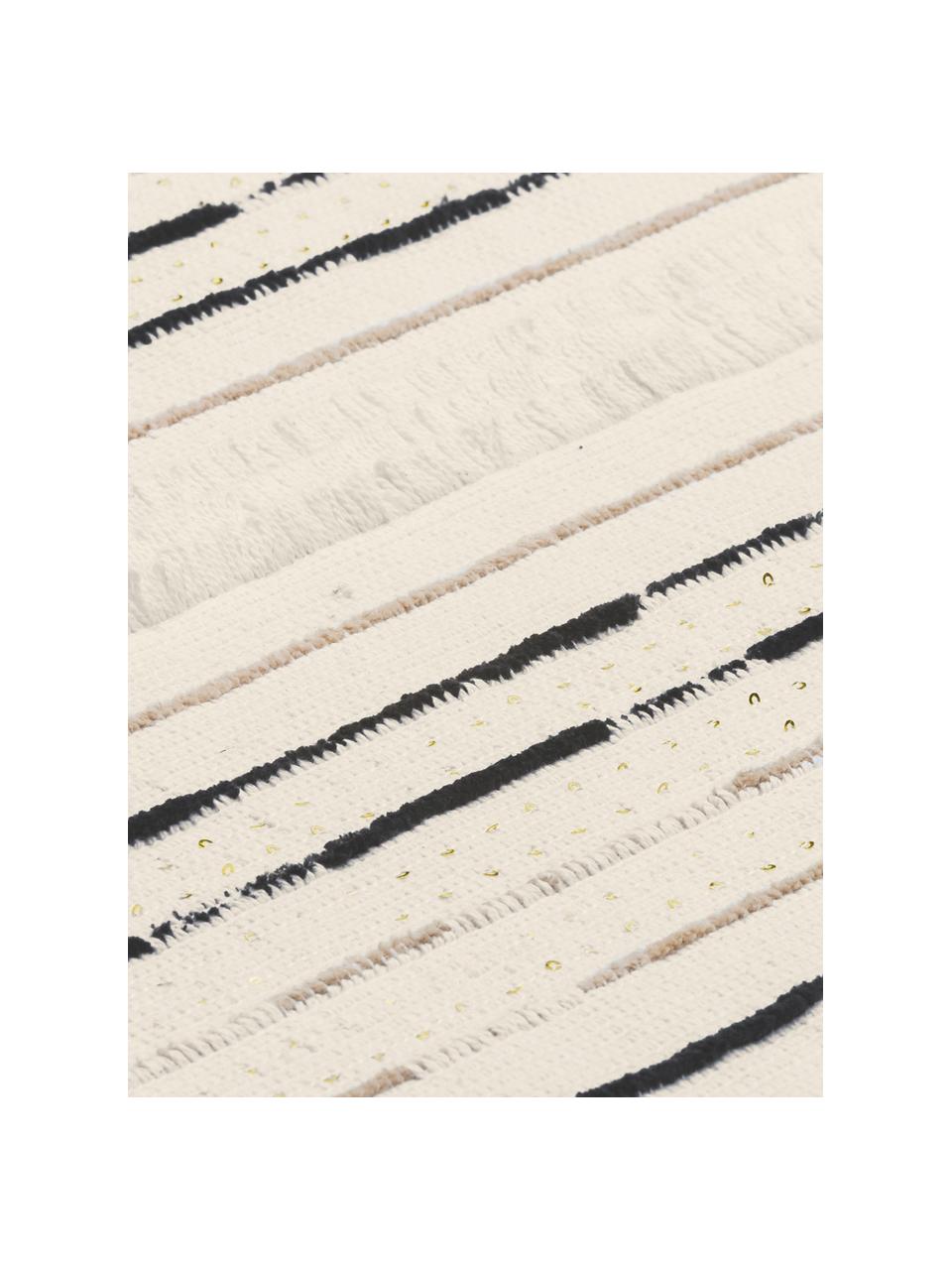 Plaid Lena met structuurpatroon en pailletten, Plaid: katoen, Gebroken wit, zwart, lichtbeige, 130 x 170 cm