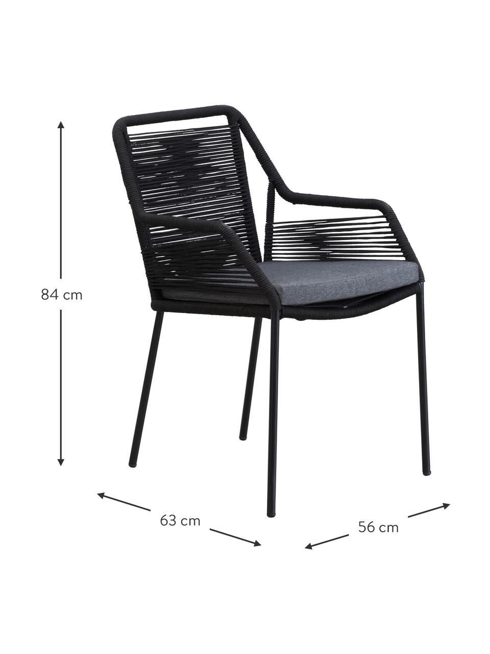 Gartenstühle Elba, 2 Stück, Bezug: 100 % Polyester, Gestell: Metall, galvanisiert, pul, Schwarz, Grau, B 56 x T 63 cm