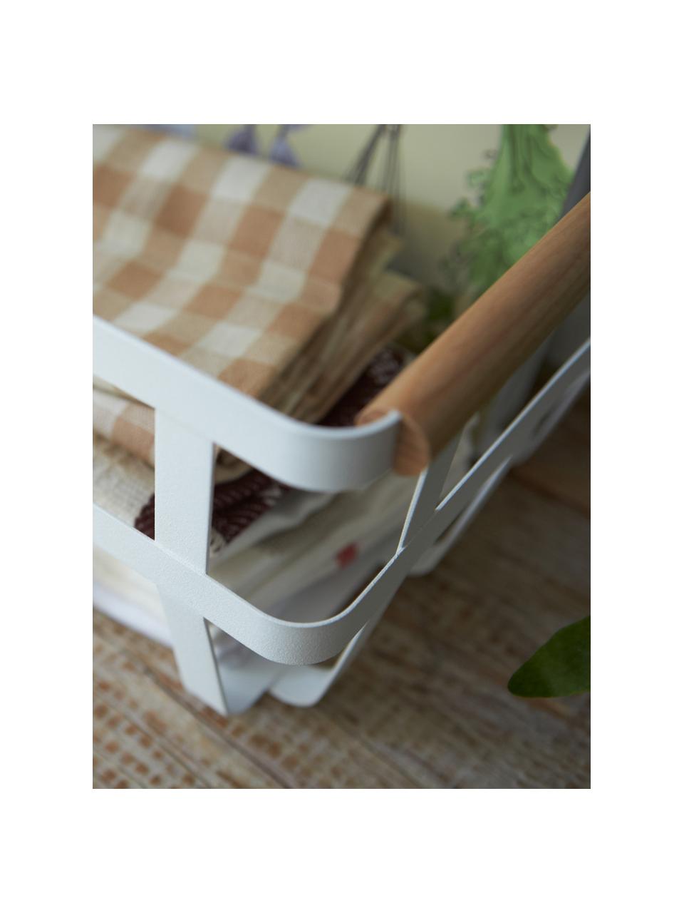 Cestino portaoggetti con manici in legno Tosca, Manico: legno, Bianco, legno chiaro, Larg. 36 x Alt. 16 cm