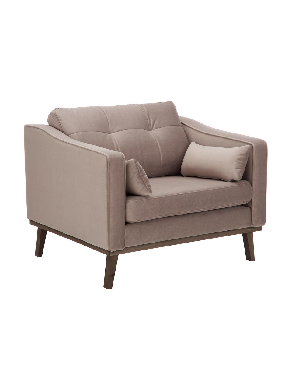 Klassieke fluwelen fauteuil Alva in taupe met beukenhouten poten, Bekleding: fluweel (hoogwaardig poly, Frame: massief grenenhout, Poten: massief gebeitst beukenho, Fluweel taupe, B 102 x D 92 cm