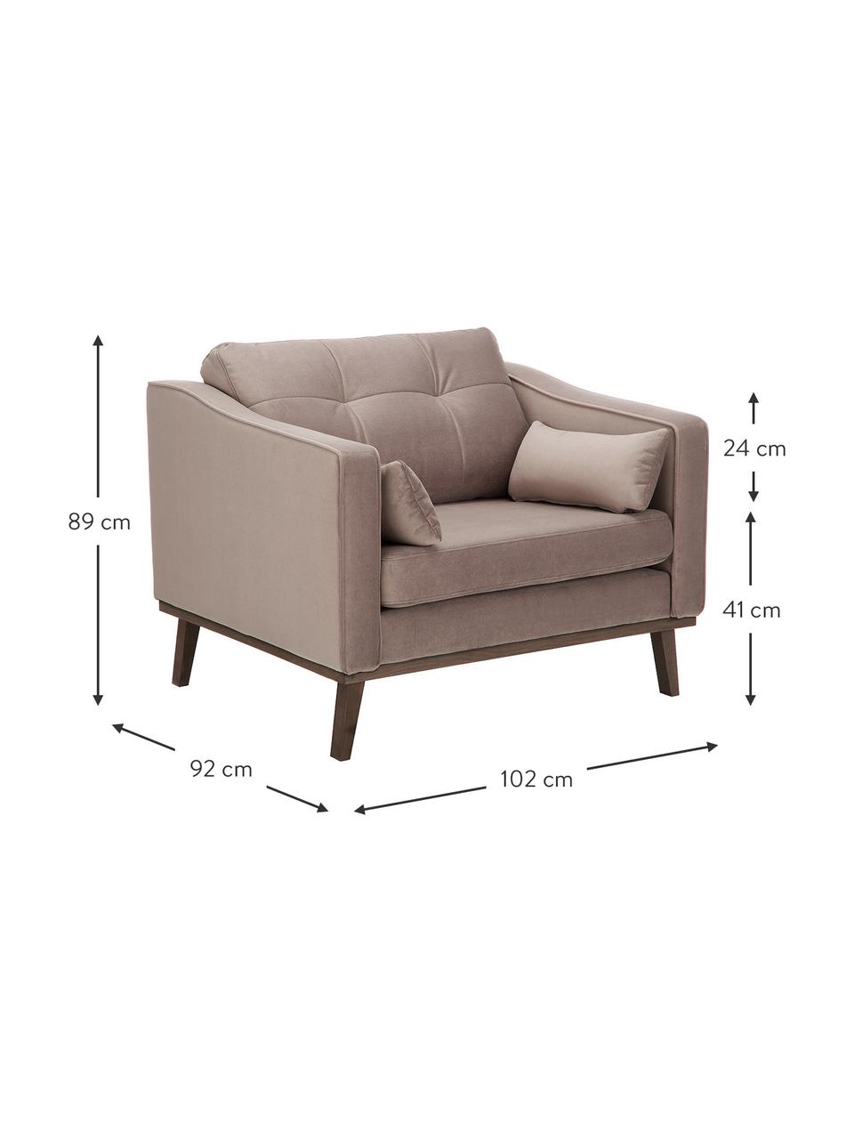 Klassieke fluwelen fauteuil Alva in taupe met beukenhouten poten, Bekleding: fluweel (hoogwaardig poly, Frame: massief grenenhout, Poten: massief gebeitst beukenho, Fluweel taupe, B 102 x D 92 cm