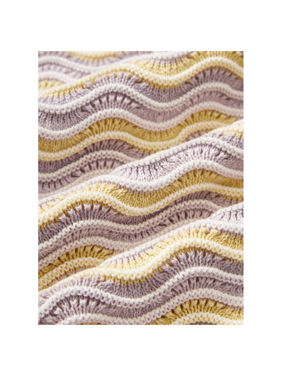 Pletený bavlněný povlak na polštář Emilio, 100 % bavlna, Levandulová, světle žlutá, Š 45 cm, D 45 cm
