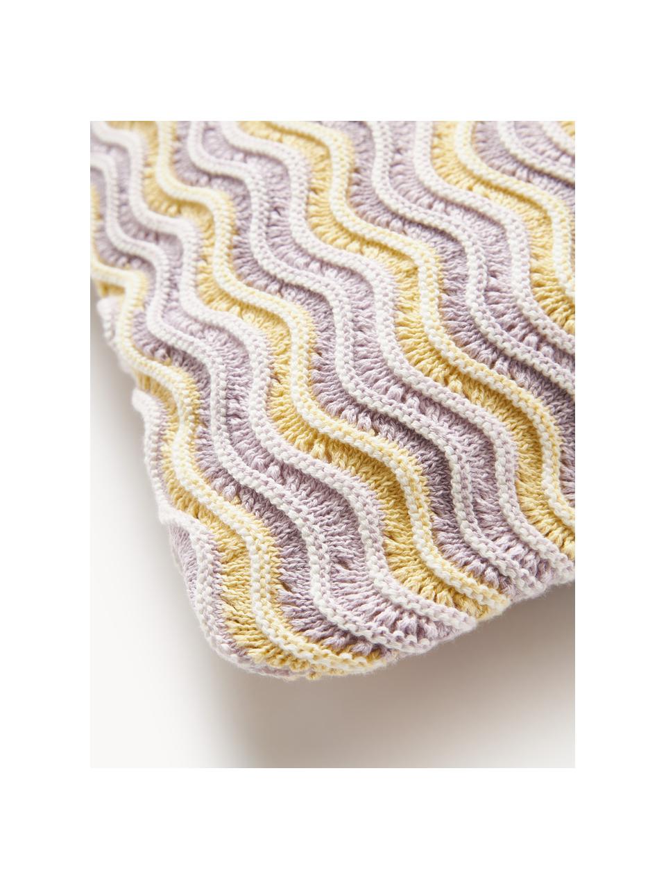 Copricuscino a maglia in cotone Emilio, 100% cotone, Lavanda, giallo chiaro, Larg. 45 x Lung. 45 cm