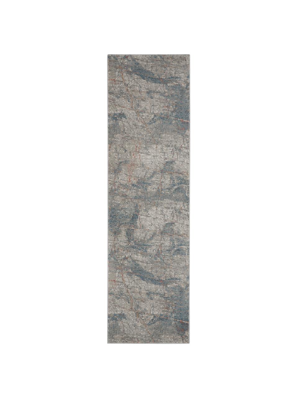 Loper met patroon Rustic in grijs/blauw/beige, Bovenzijde: 51% polypropyleen, 49% po, Onderzijde: latex, Grijs, blauw, beige, 65 x 230 cm