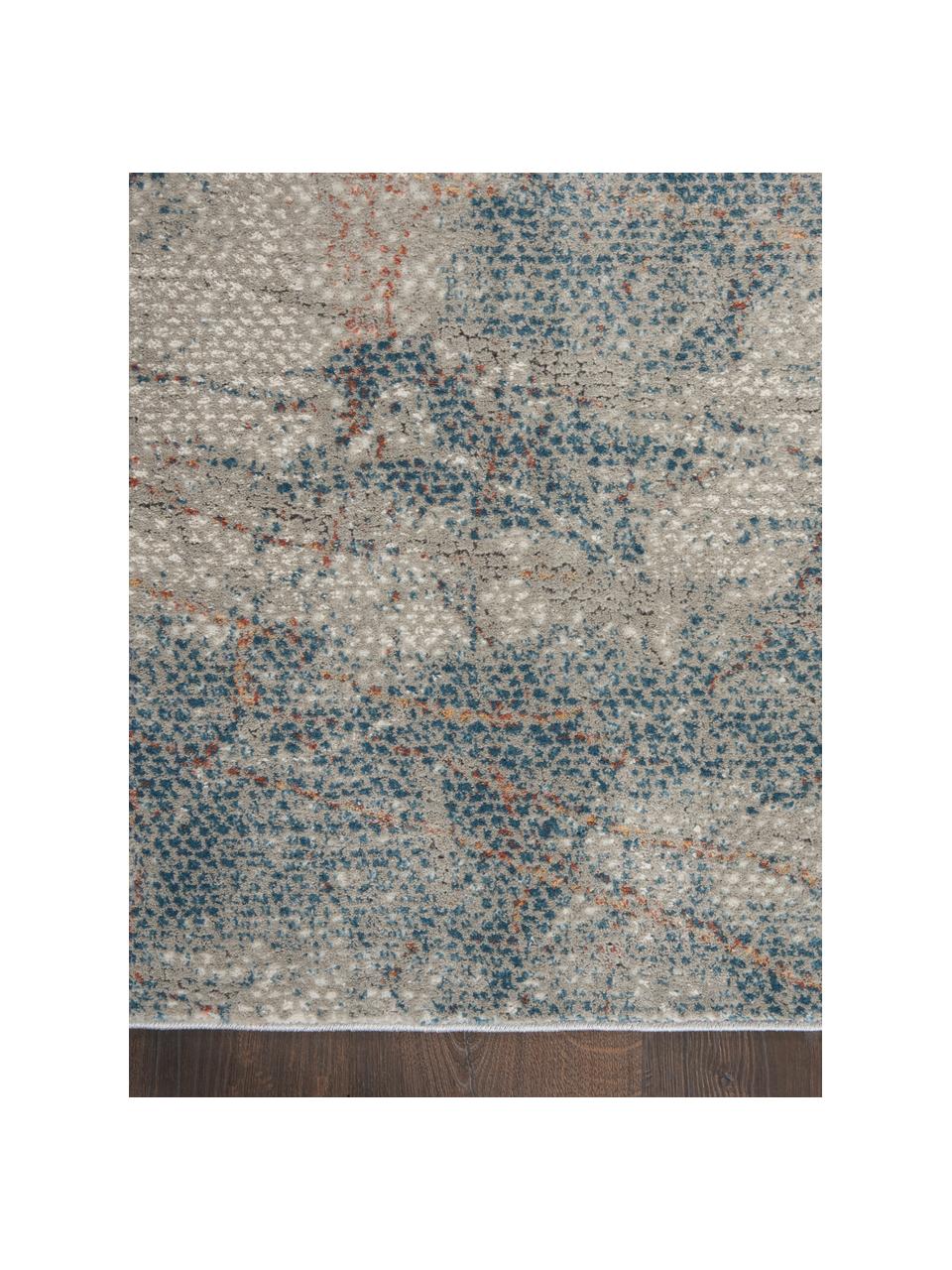 Loper met patroon Rustic in grijs/blauw/beige, Bovenzijde: 51% polypropyleen, 49% po, Onderzijde: latex, Grijs, blauw, beige, 65 x 230 cm