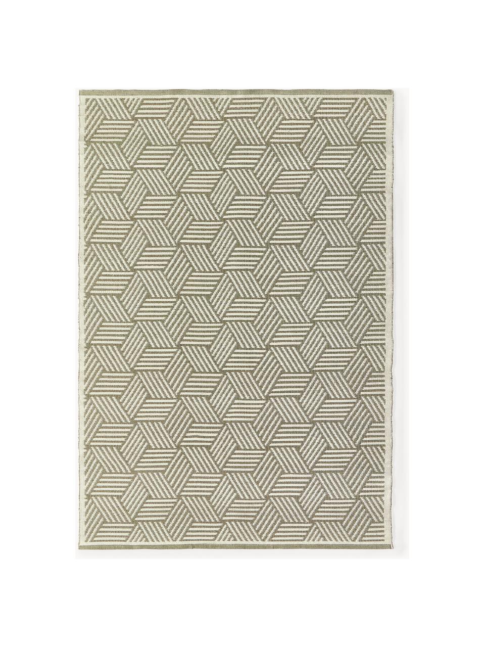 Alfombra artesanal para interior/exterior Skara, 100% poliéster con certificado GRS, Blanco crema, verde oliva, An 80 x L 150 cm (Tamaño XS)